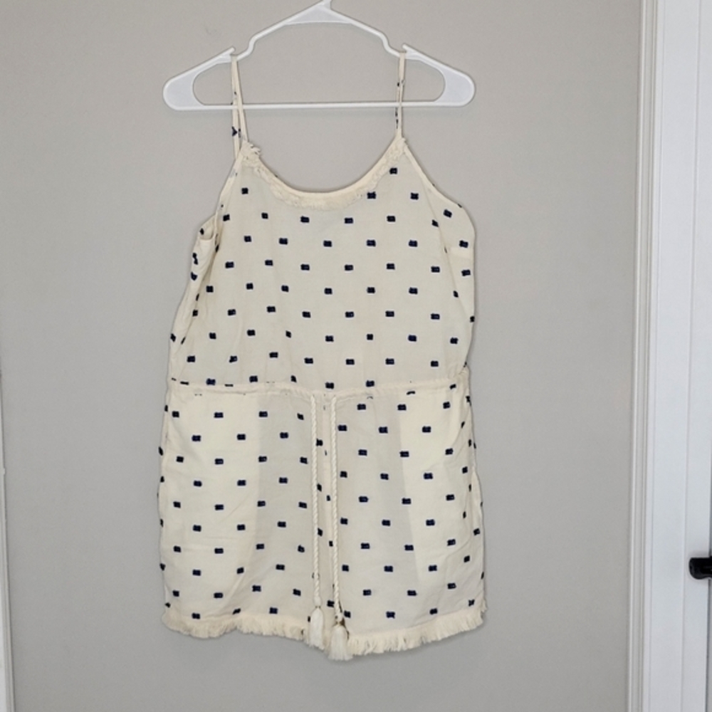 Aerie White and Blue Fringe‎ Romper Size Medium